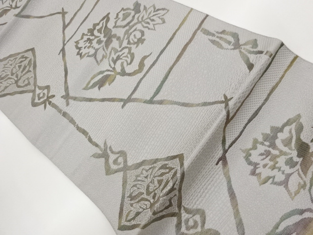 JAPANESE KIMONO / CHIKUZEN HAKATA FLOWER ARABESQUE / ABSTRACT PATTERN 